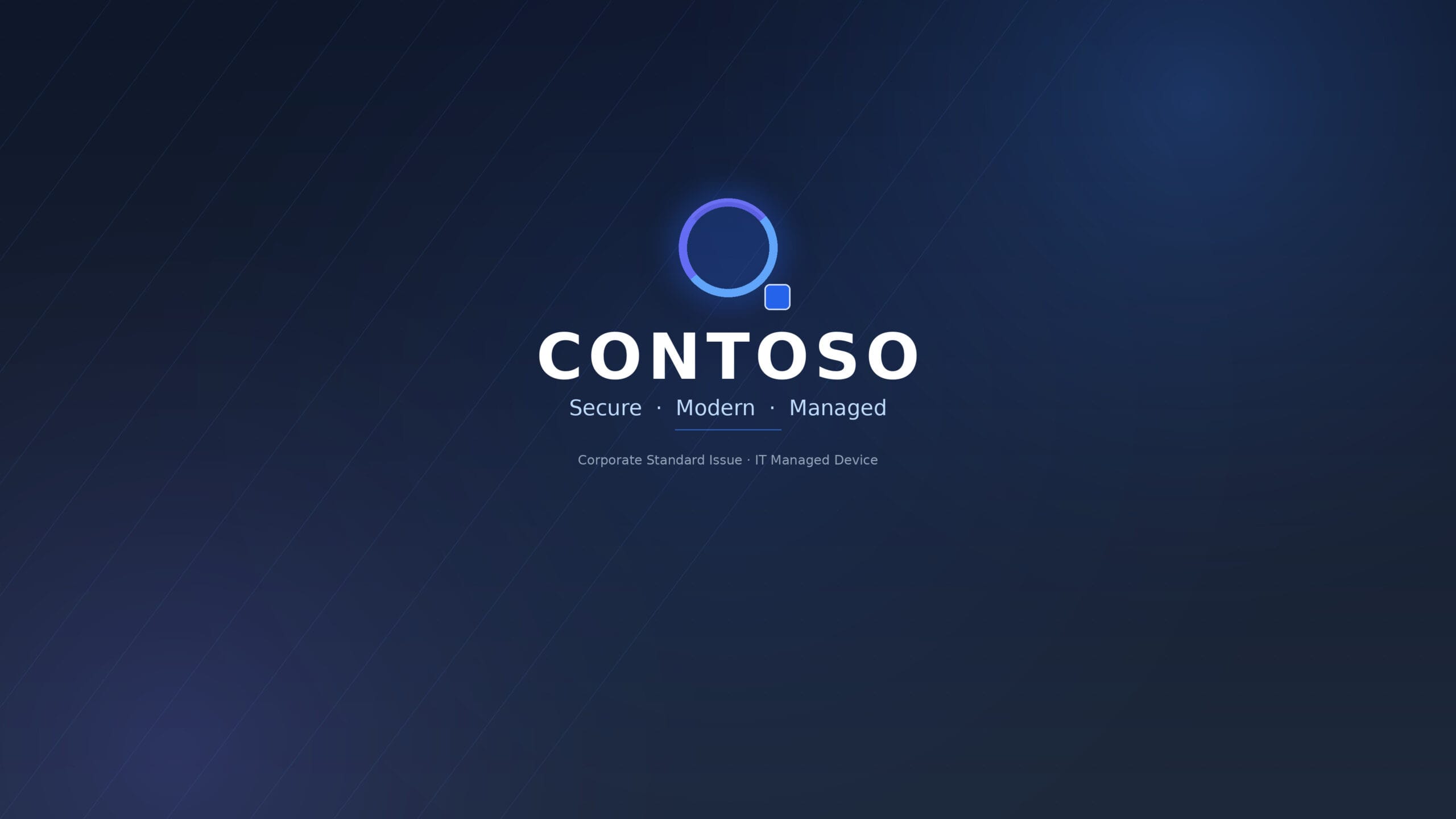 Deploy corporate wallpaper in Intune: Contoso 3840x2160 wallpaper preview with logo and text inside the safe zone