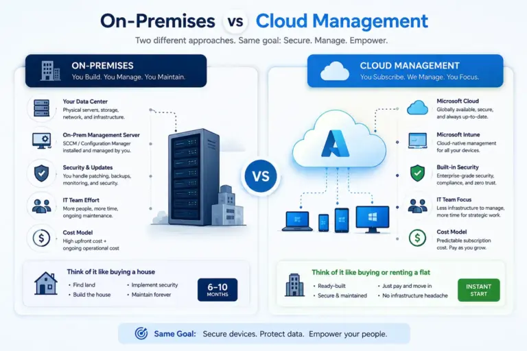 Infographic comparing on-premises and cloud device management