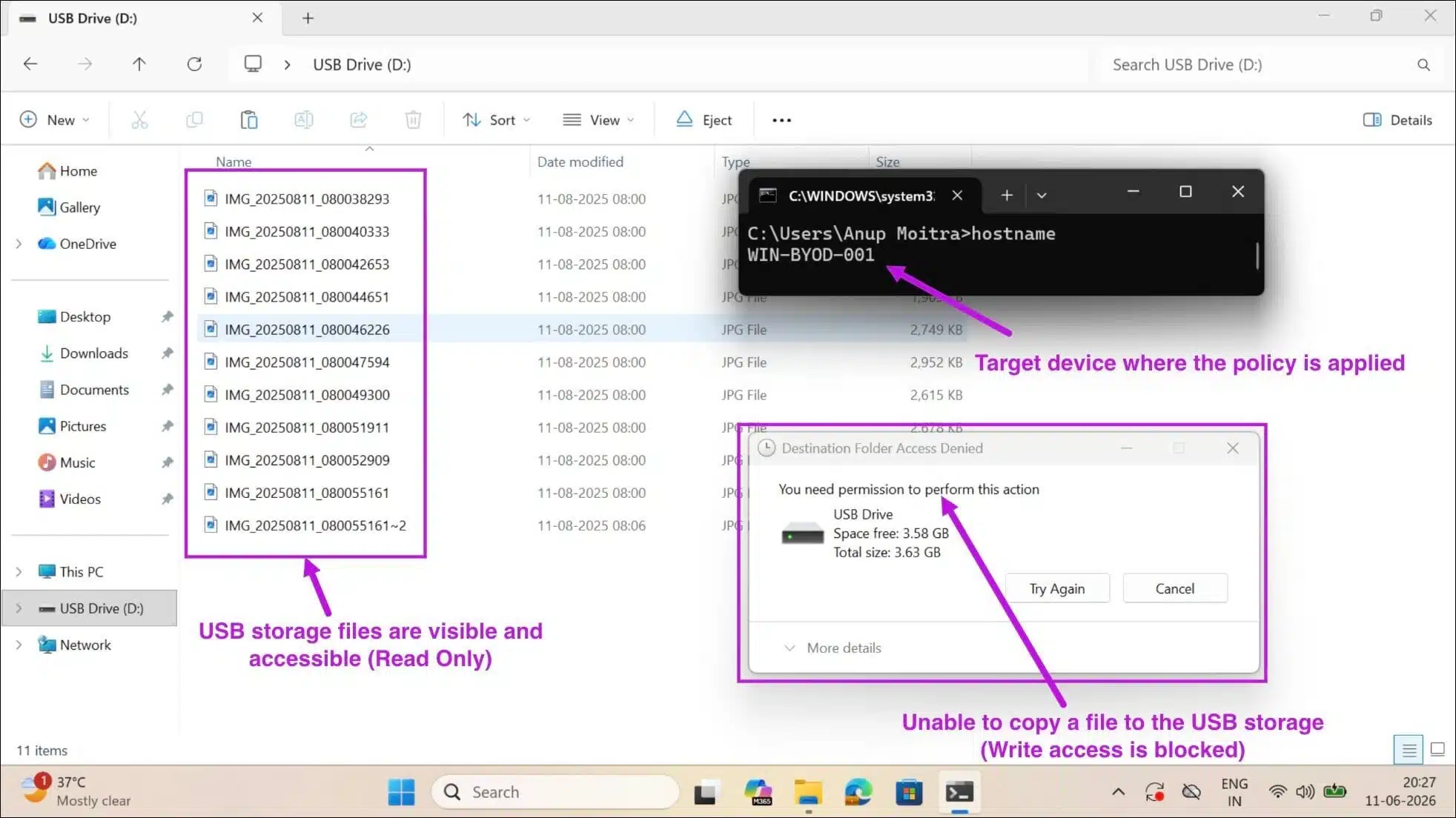 File Explorer showing an access denied error when copying a file to a USB drive